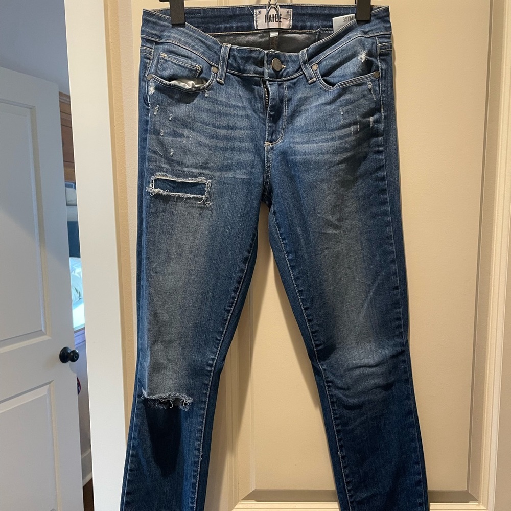 Paige size 28 distressed skinny jeans